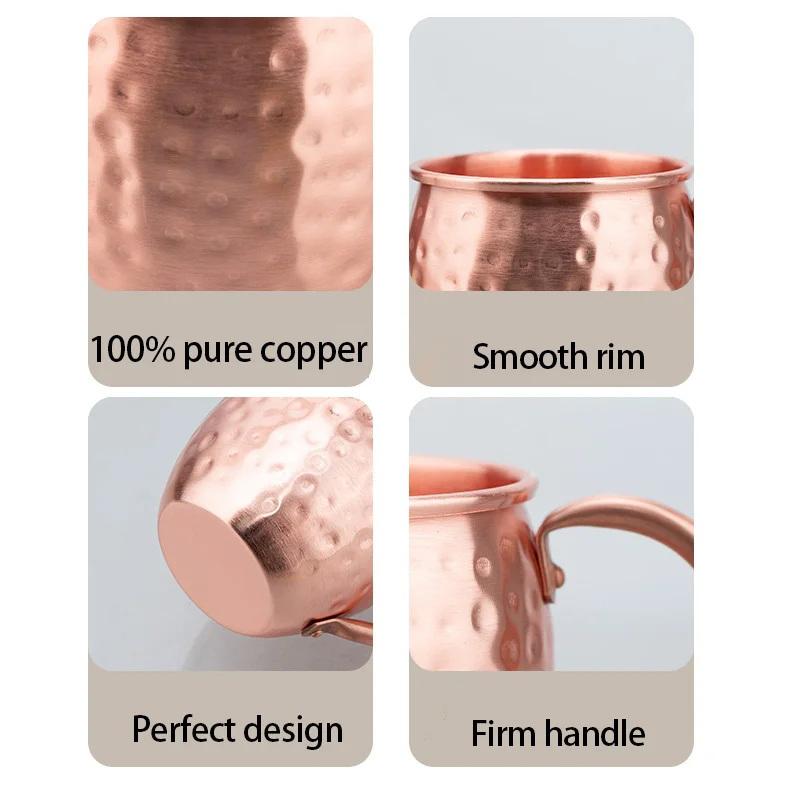 530Ml 100% Copper Moscow Mule Mug Cocktail Wine Cup Hammered Coppery Beer Mugs Coffee Mug Milk Cup Bar Cup Drinkware Durable