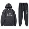 Unisex Oversized Hooded Sweatshirt Set With Heart Print Fleece Lined Casual Sportswear Fall