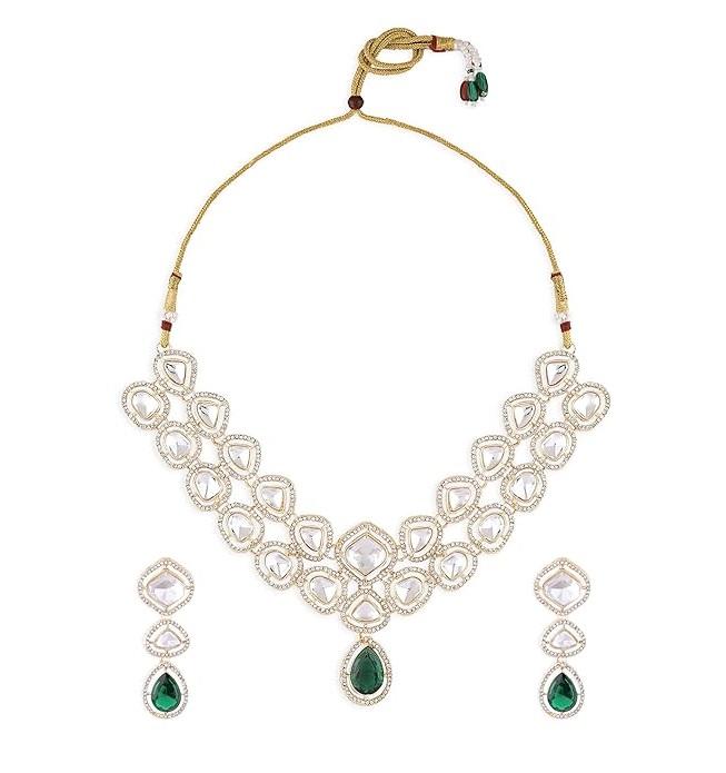 Green Stones Dazzling Austrian Diamonds Bling Necklace & Earring Set For Women