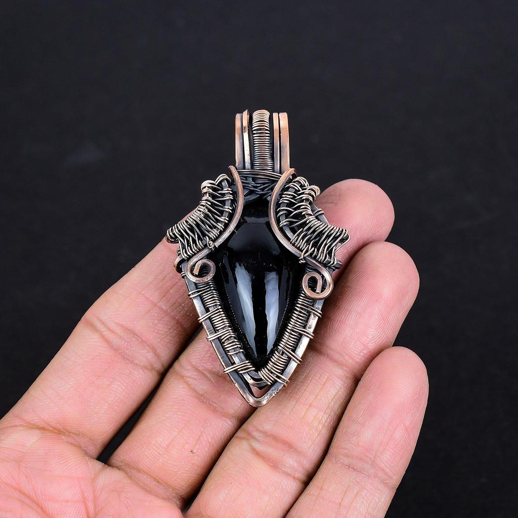 Black Onyx Jewelry, 999 Copper Wire Wrapped Pendant Handmade Gemstone Jewelry, Gifts For Wife Brand New Pendant