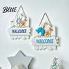 Beach House Accessories Mediterranean Style Wooden Welcome Sign, Starfish And Shells Hanging Nautical Decor Plaque, Decorative Wall Art for Home Porch