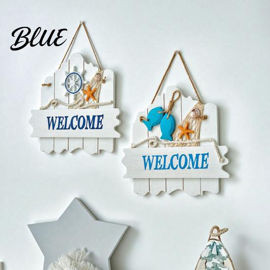 Beach House Accessories Mediterranean Style Wooden Welcome Sign, Starfish And Shells Hanging Nautical Decor Plaque, Decorative Wall Art for Home Porch