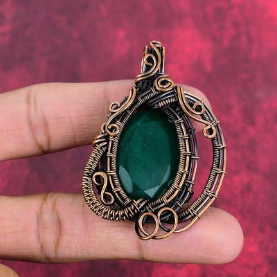 Pendentif émeraude zambienne facettée pendentif enroulé de fil de cuivre pendentif gemme véritable bijoux faits main cadeaux pour mère bijoux en filigrane