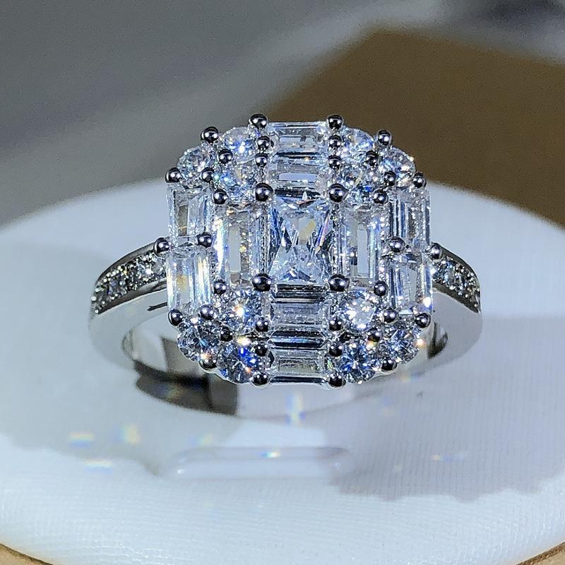 

Изысканные квадратные циркониевые кольца с бесчисленными крапанами из стерлингового серебра для женской модной бижутерии, для вечеринки, коктейля, в подарок 10