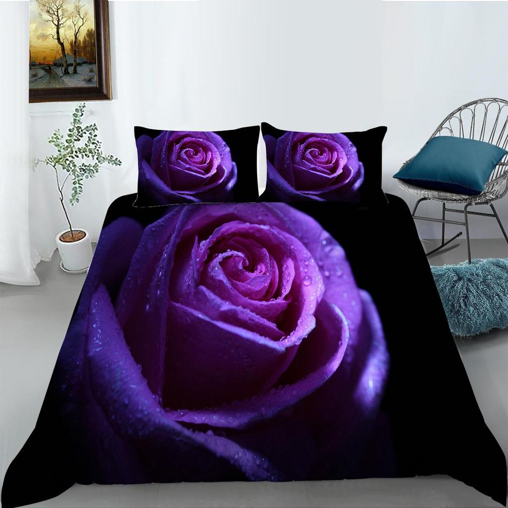 3D Printed Rose Bedding Set Romantic Love Down Duvet Cover Pillowcase 2/3pc King Queen Bed Flower Cover Women Couple Cover