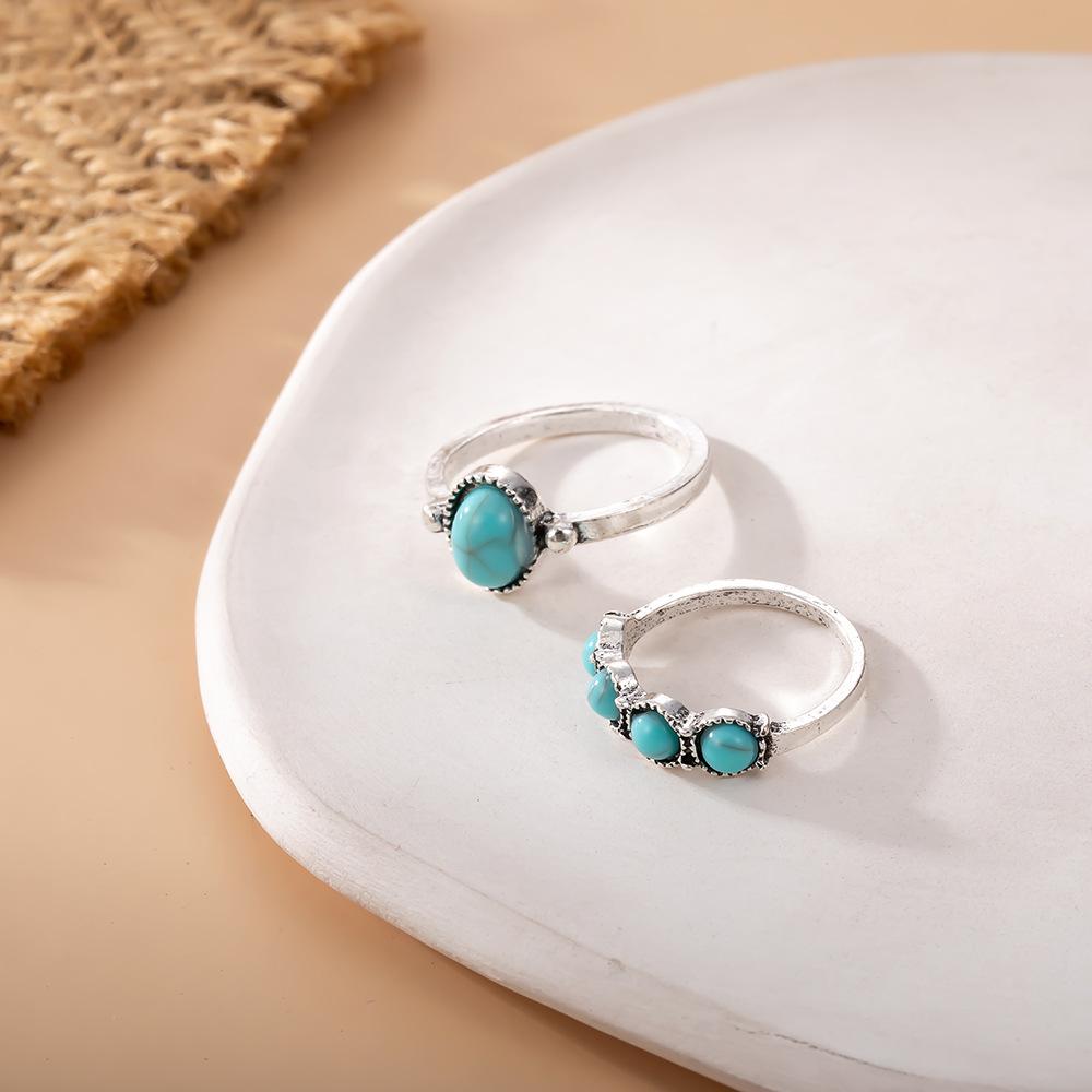 Combination Ring, Personalized Vintage Bohemian Turquoise 2-Piece Set Ring