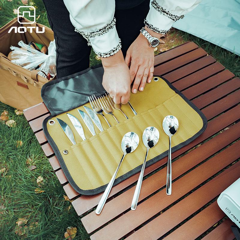 304 Stainless Steel Camping Cookware Set with Storage Bag, Chopsticks, Spoon, Fork, and Table Knife