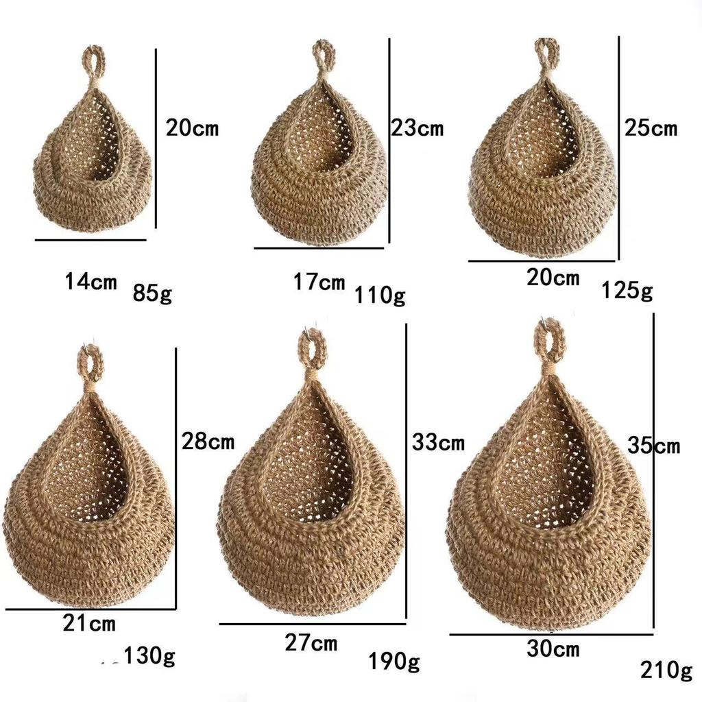 Kitchen Hemp Rope Fruit Basket Hand Woven Cotton Rope Hemp Rope Hook Woven Fruit Net Pocket Storage Net Pocket Storage Mesh Bag