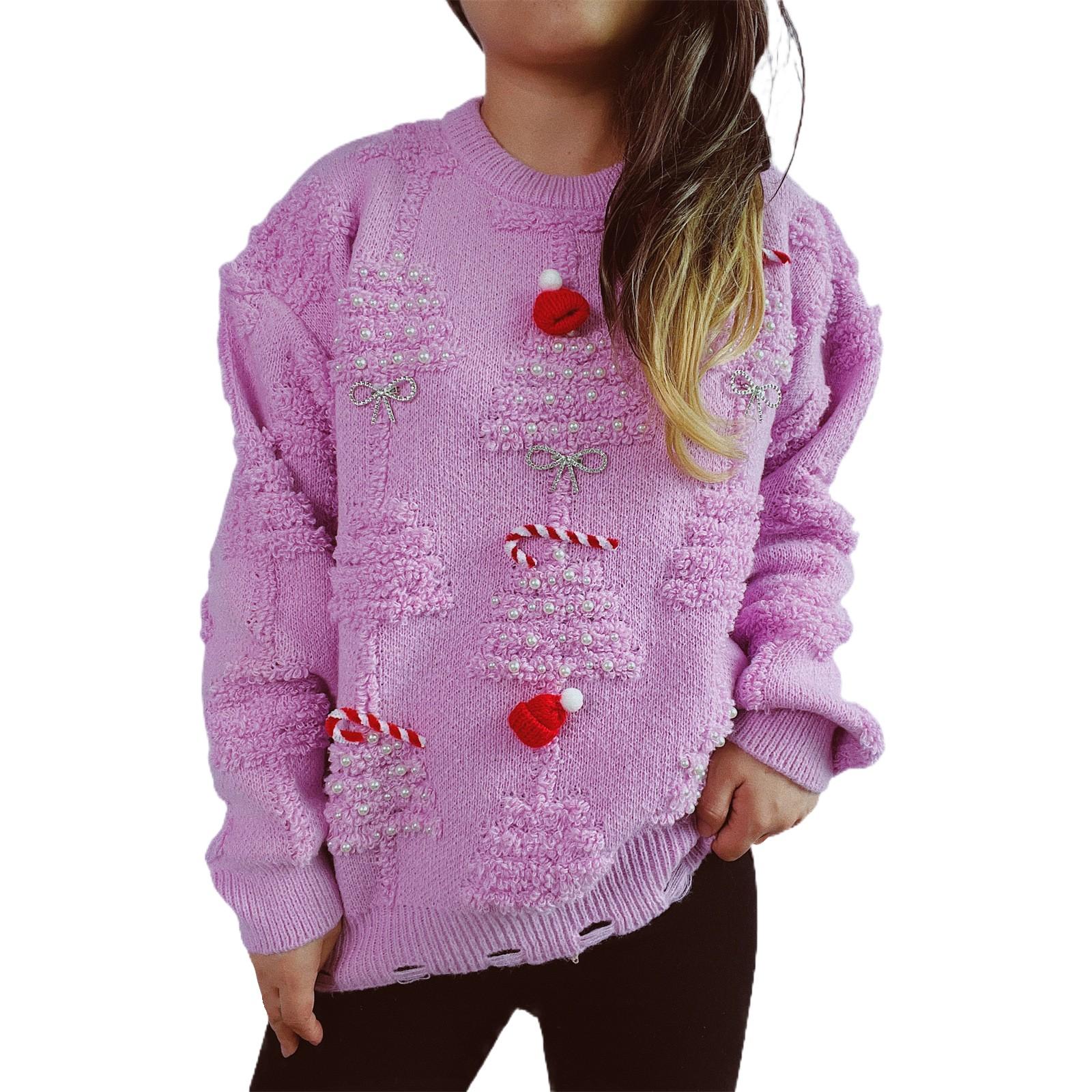 Женская мода осень и зима рождественский свободный круглый вырез пуловер вязаный свитер S фиолетовый 3680₽