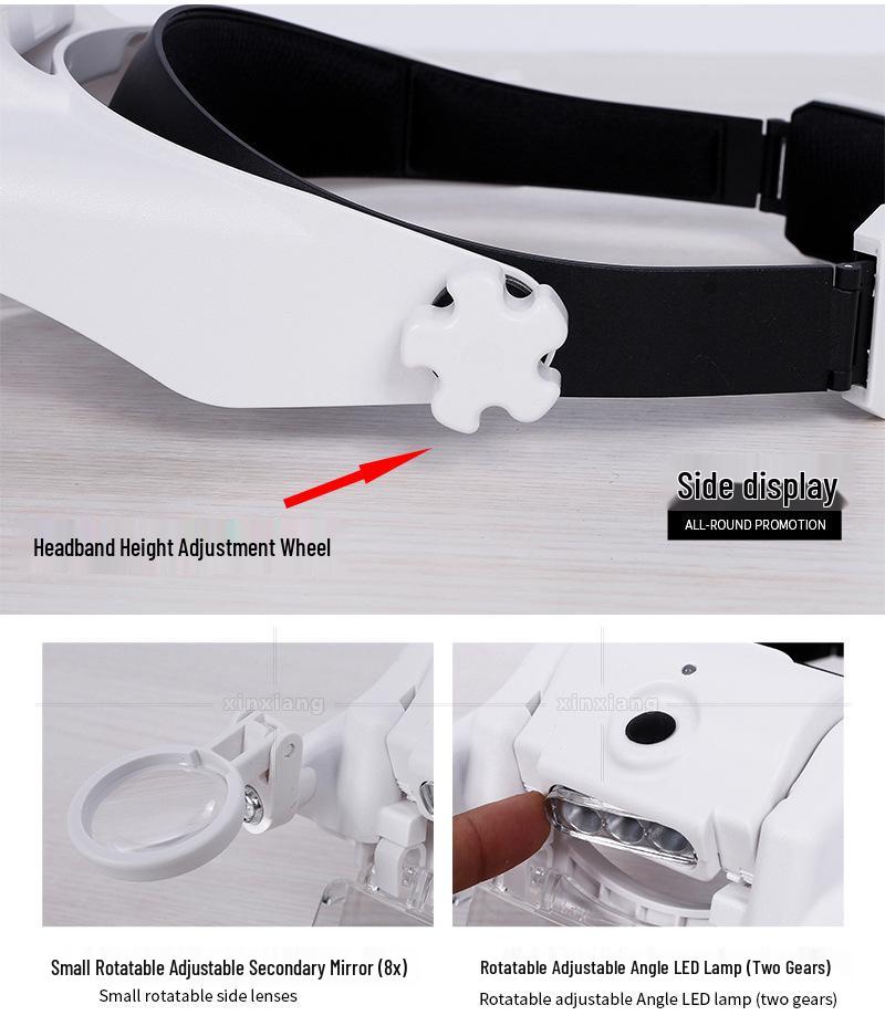 15x Rechargeable USB Head-mounted Magnifying Glass with Three LED Lights for Reading, Repair, and Beauty Inspection.