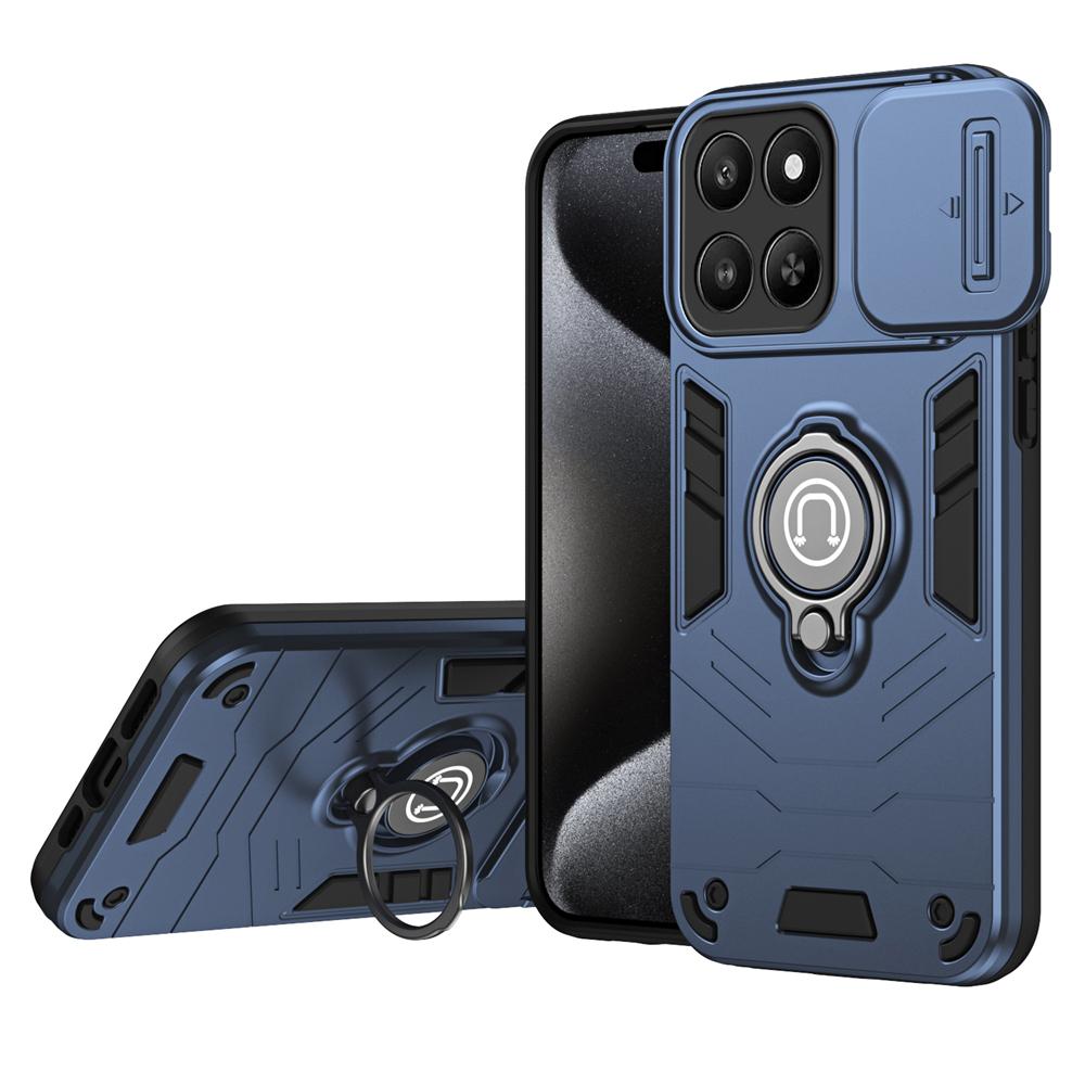KEYSION Shockproof Armor Case for Huawei Honor 400 Smart 5G Camera Lens Protection Ring Stand Phone Back Cover for Honor X7d 5G