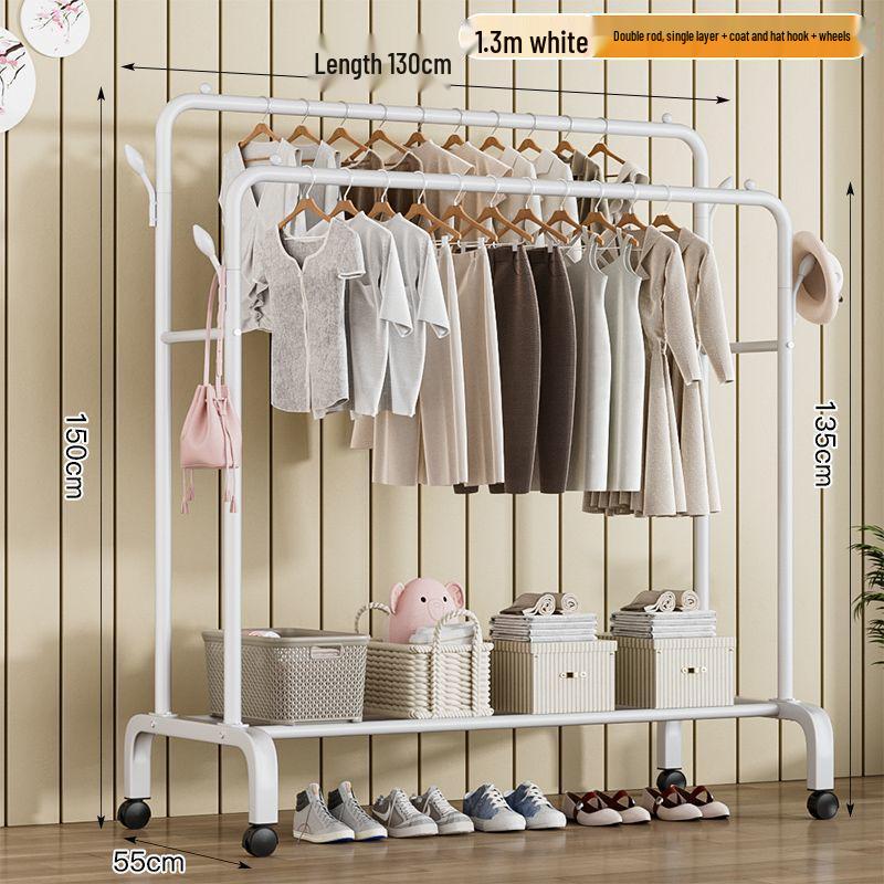 Sturdy Movable Floor-Standing Clothes Rack for Bedroom and Balcony Drying