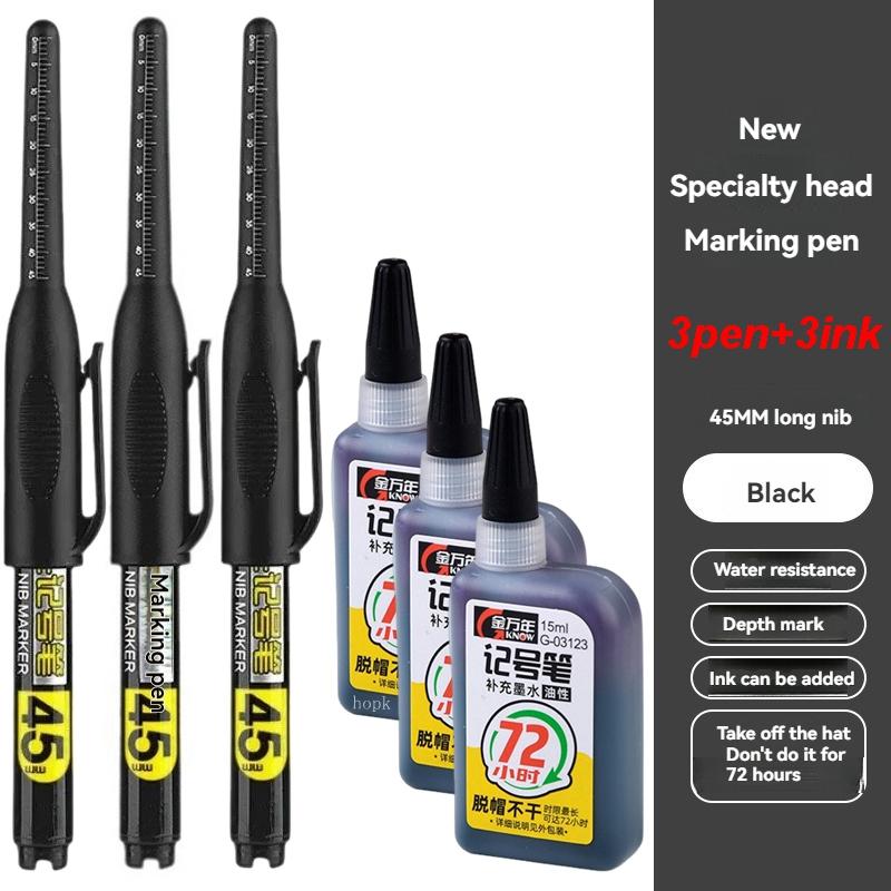 1-12 PCS 45mm Tip Waterproof Long Head Marker Pen Quick-Dry Ink for Woodworking Construction, Deep Hole White Black Red Blue