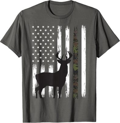 Camo Buck T-Shirt Featuring Whitetail Deer & American Flag Design