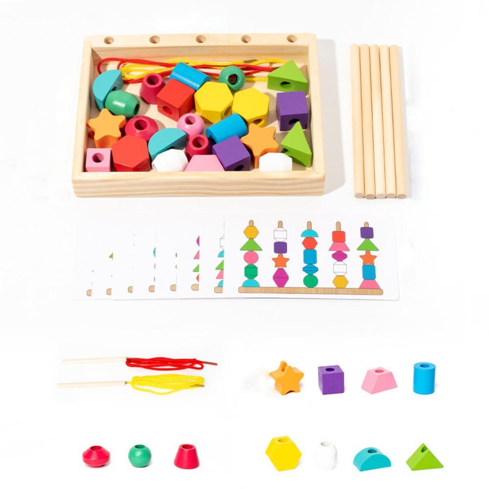 Geometric Color Shape Cognition Toys Interactive Wooden Beads Sequencing Toy  Kindergarten Kids