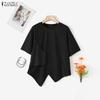 ZANZEA Women Casual Round Neck Summer Short Sleeve Irregular Blouse