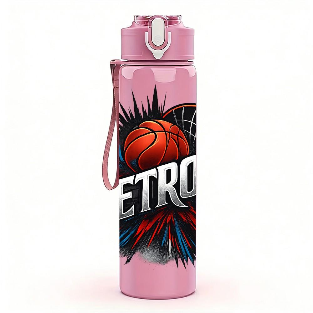 1PC Detroit Explosion Basketball 750ml Color Plastic Sports Water Bottle Leakproof Flip Straw Lid Suitable for Sports Office Home Use