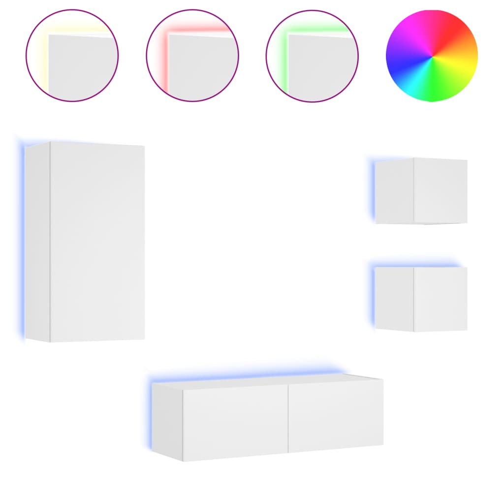 4 piece TV wall unit with LED lights white