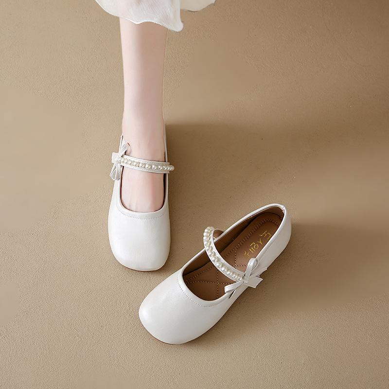 French Beautiful Low-heeled Single Shoes Women's Summer 2025 New Models with Skirts, Small Leather Shoes, Gentle Mary Jane Evening Shoes