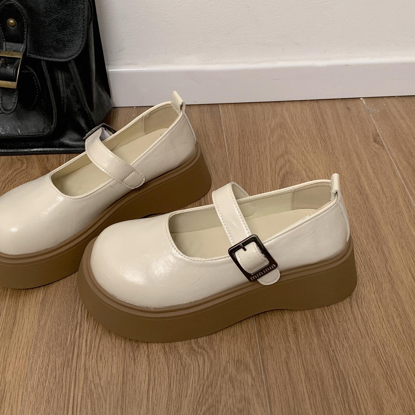 

Black French retro platform heightening small leather shoes women s 2025 new summer skirt shallow mouth Mary Jane single shoes 40 бежевый