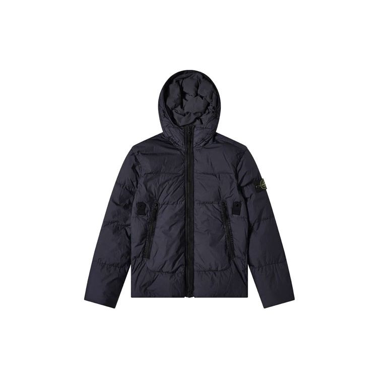 Stone Island FW21 Functional Solid Color Logo Patch Casual Hooded Down Jacket Unisex jackets Navy-Blue 751540123-V0020