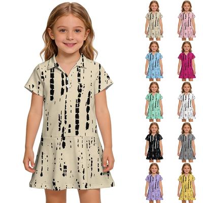 Girls Short Sleeve Polo Dress with Pocket Casual Lightweight Soft Fabric Polka Dot Pattern Comfortable Fit Summer Dress