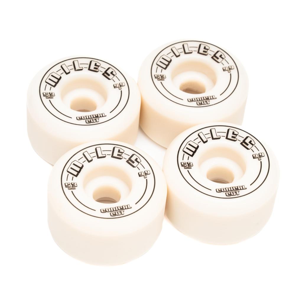 Miles Skateboard Wheels 99a 53mm Conical Hard 99 DURO CONICAL Set of 4 Skateboard Street [MILES WHEELS] (White)