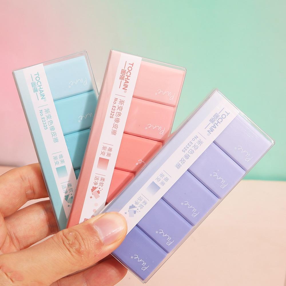 5pcs Pure Gradient Color Erasers Set Less-dust for Pencil Cleaning Stationery School Exam