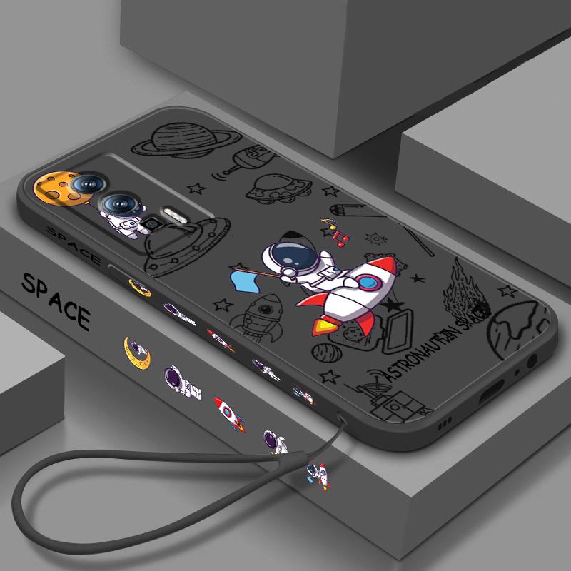 Anime Astronaut Cartoon Art Liquid Left Rope For Xiaomi Redmi 13C 12 12C K60 A1 K50 11 K40 10C 10 9A 9AT 9T 9C 5G Back