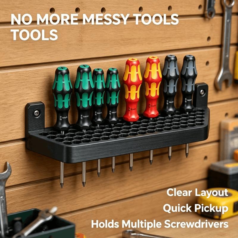 Workshop Workbench Screwdriver Storage Stand, Wall‑Mounted Hex Hole Screwdriver Holder for Garage Tool Organization