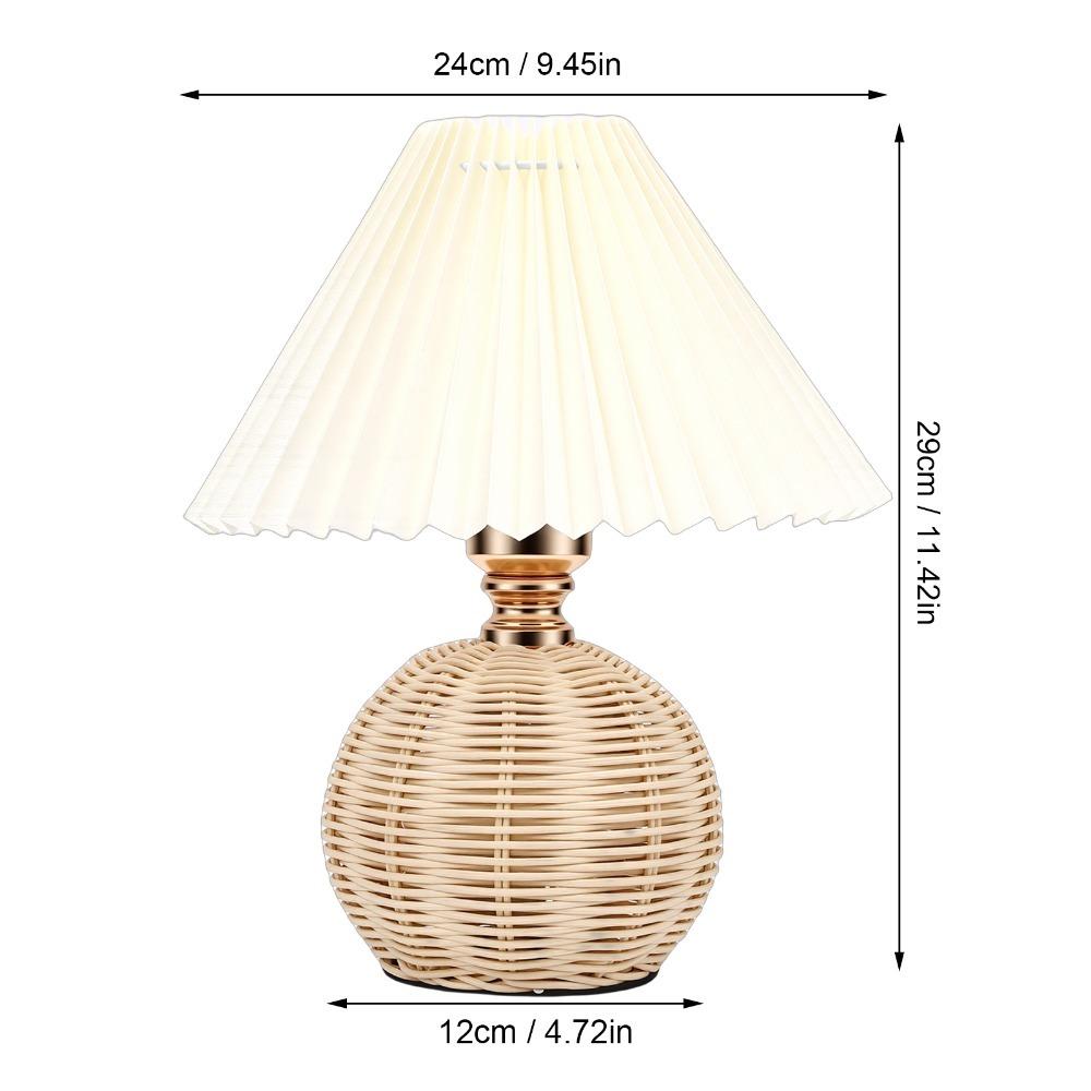 Soft Light Pleated Table Lamp Rattan Base Nightstand Lamp Modern Desk Accent Lamp Nightstand Decor