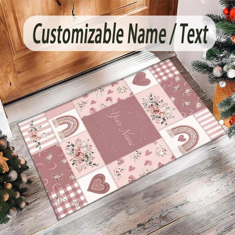 Hearts Theme Crystal Velvet Floor Rug Personalized Custom Name Text Warm Carpet Home Decoration