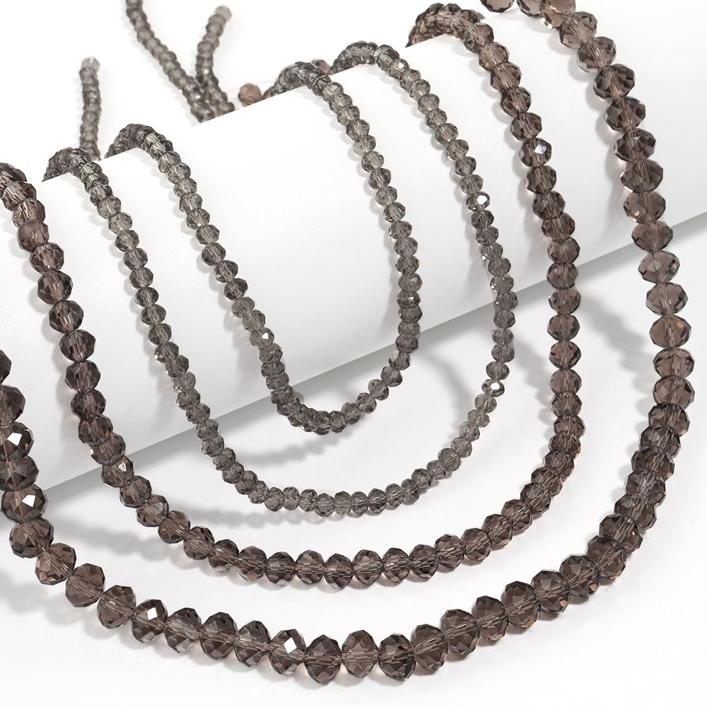 1 Strand 4/6/8mm Faceted Crystal Beads Dark Grey Rondelle Loose Spacer Glass Beads For Jewelry Making DIY Bracelets Necklace