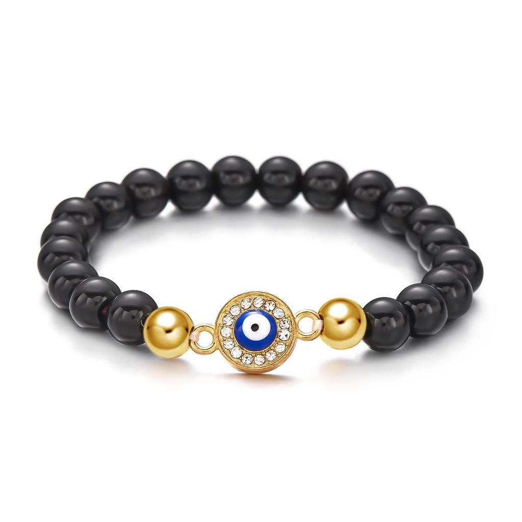 European-American Blue Evil Eye & Black Hematite 8mm Beaded Bracelet