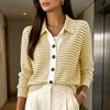 Women's Casual Button Front Knitted Striped Cardigan Sweater for Everyday Wear