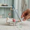 Nautical Wooden Sailboat Models Coastal Beach Style Blue White Ship Tabletop Figurine for Home Living Room Office Farmhouse Decor