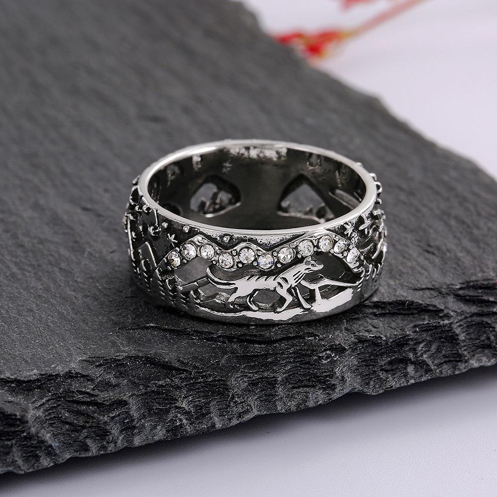 Wolf Man and Lady under the Stars Couple Ring, Vintage Totem Ring