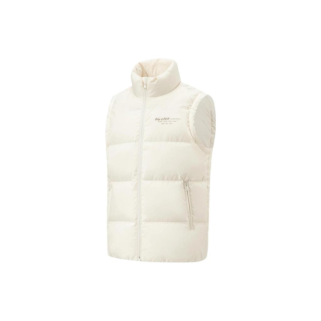 Li-Ning Wade Series Solid Color Stand Collar Water-Resistant Down Vest Men Vests Off-White AMRT029-2