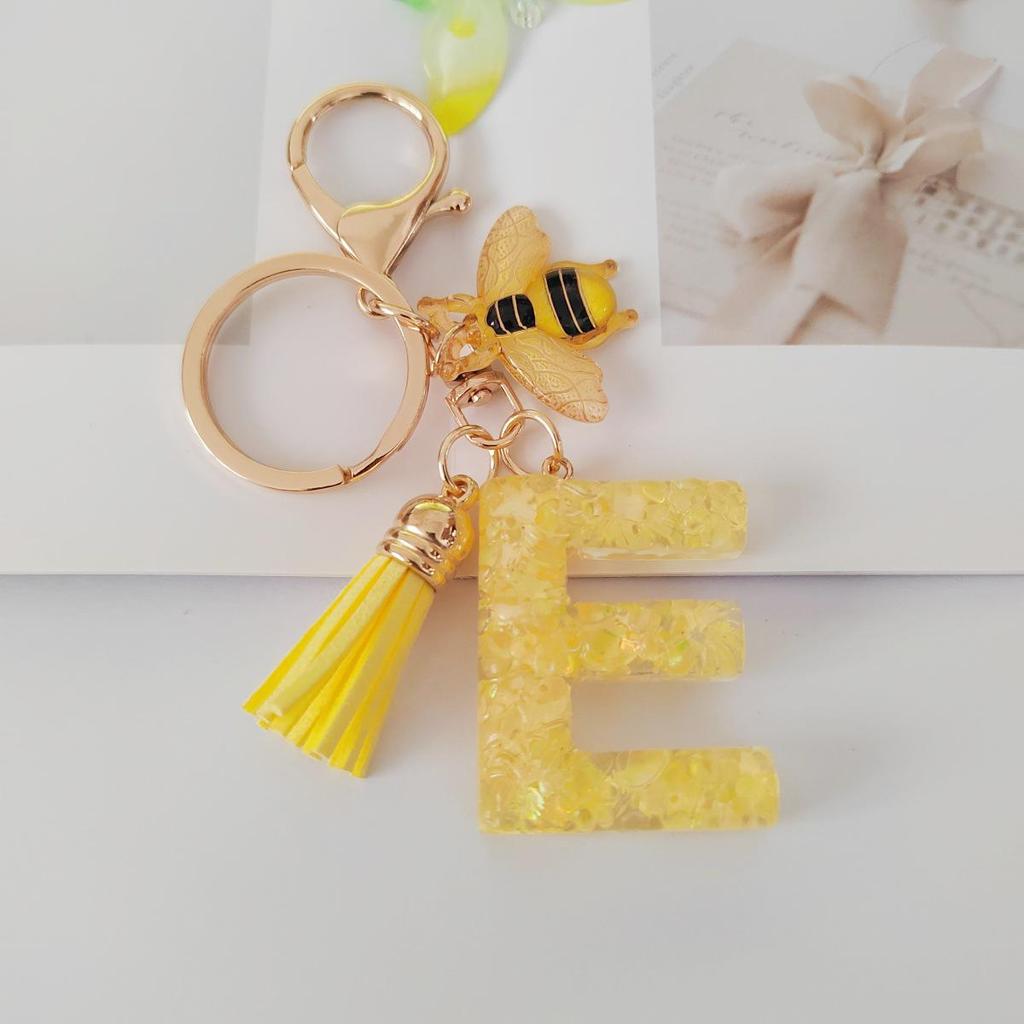 Yellow Bee Resin Glitter Letter Keychain Pendant Ornament