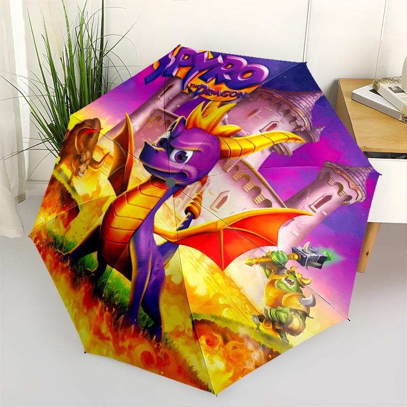 1 PC Automatic Folding Umbrella - Spyro Trilogy Pattern Portable Foldable Design With 8 Ribs Christmas Birthday Gifts