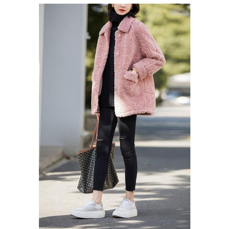 Jacket Female Fall and Winter New Korean Version of The Velvet Thickened Medium-length Imitation Lamb's Wool Lapel Loose Cotton Jacket Blouse