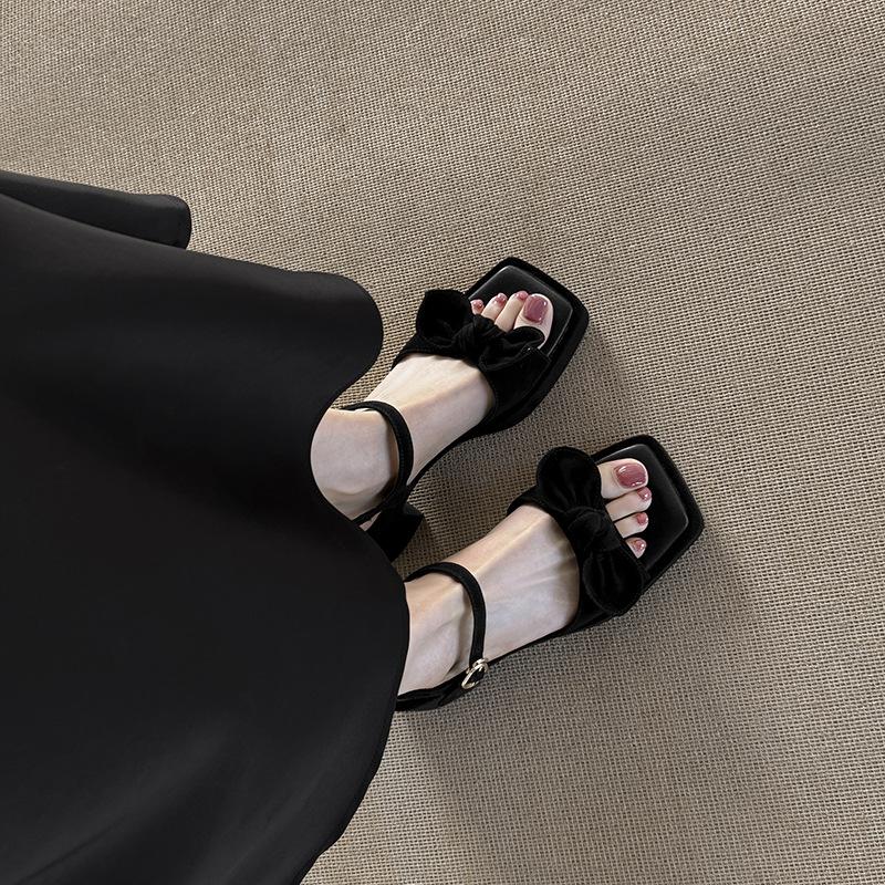 Fairy style sandals with skirts to wear 2025 summer new versatile bow women's shoes high-heeled sandals women