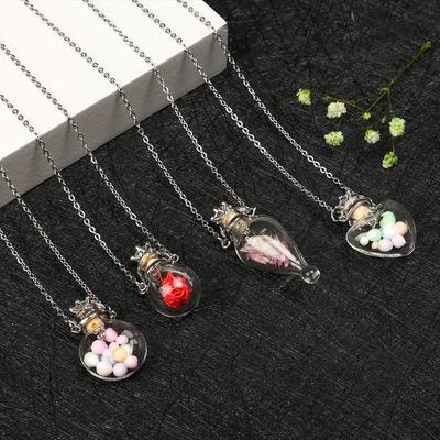 Openable Glaze Vial Pendant Necklace Water Drop Heart Steel Chain Keepsake Jewelry Gift Perfume Mini Bottles Jewellery Necklace
