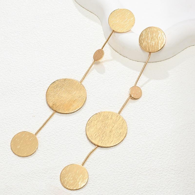Fashion Gold Color Circular Pendant Earrings for Women Exaggerated Metal Long Tassel Round Geometric Earrings Jewelry Gifts