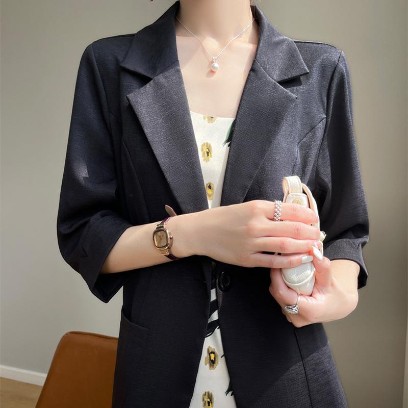 

Хлопково-льняной костюм-кардиган Маленький жакет Топ для женского лета Льняной Свободный Повседневный Рукава три четверти Костюм Солнцезащитный XXXXXL чёрный