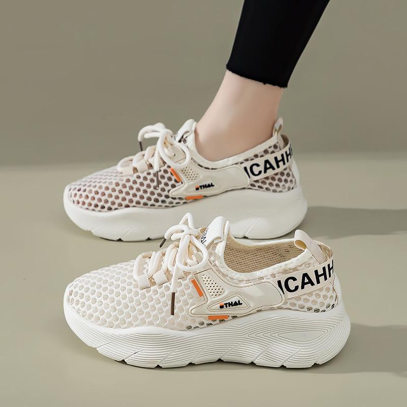 Women's Mesh Hole Shoes Breathable Thick Sole Versatile Sports Shoes Student Casual Running Shoes