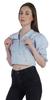 Moomaya Puff Sleeve Crop Top For Women Solid Button Down Collar Designer