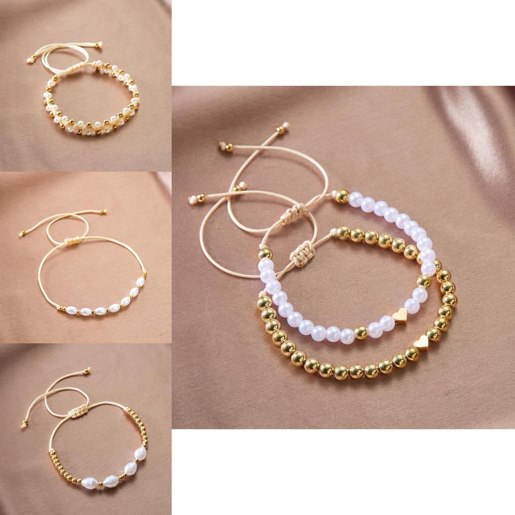 Artificial Pearl Beaded Bracelet With Geometric Oval Design For Womens Fashion Accessory