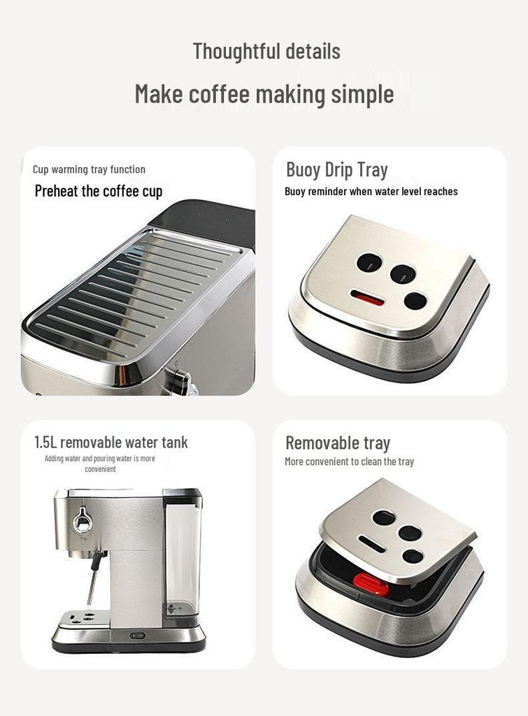Cross Semi-Auto Espresso Machine - 19 Bar, Home/Office Compatible, Steam Milk Frother