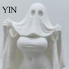 3D Halloween Ornament Printed Ghost Bride Statue Ornament, Female Figure Sculpture with Fade-resistant Stable Base, Decorative Minimalist Spooky